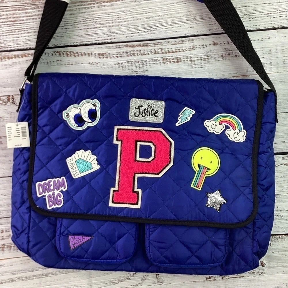 JUSTICE GIRLS KIDS P LETTER SCHOOL BACKPACK BAG NWT‎